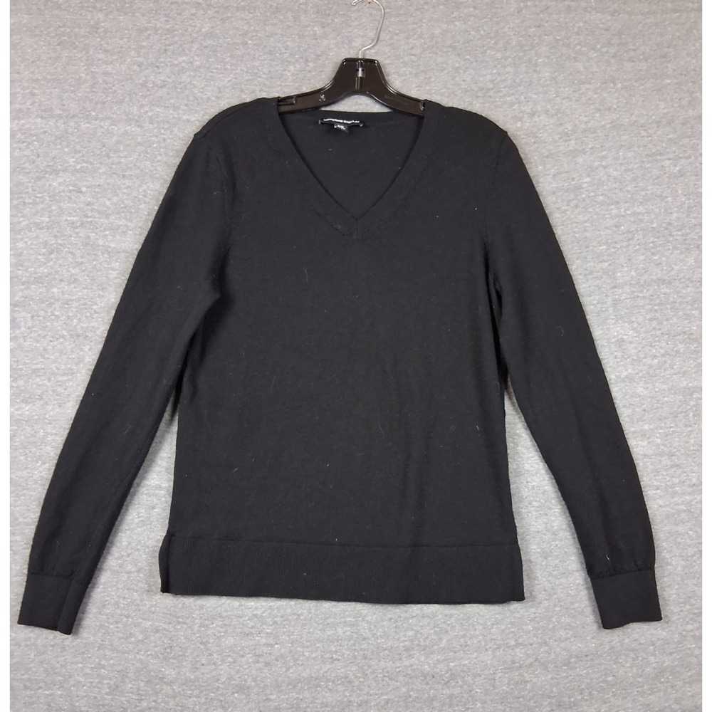 Katherine Barclay Womens Sweater M Black 100% Merino Wool Pullover Preppy